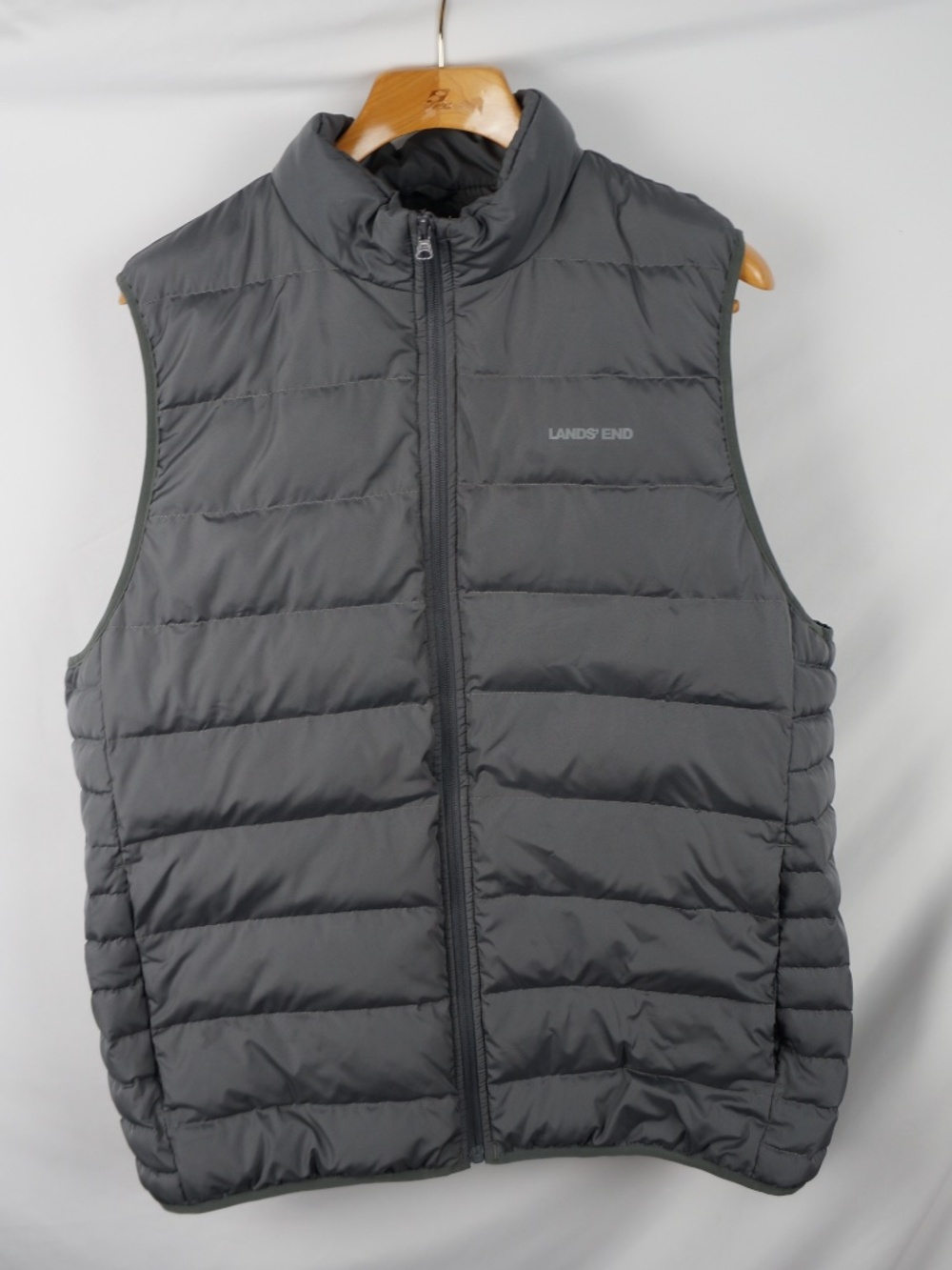Lands End Men's Down Puffer Vest, Gray, Size Large